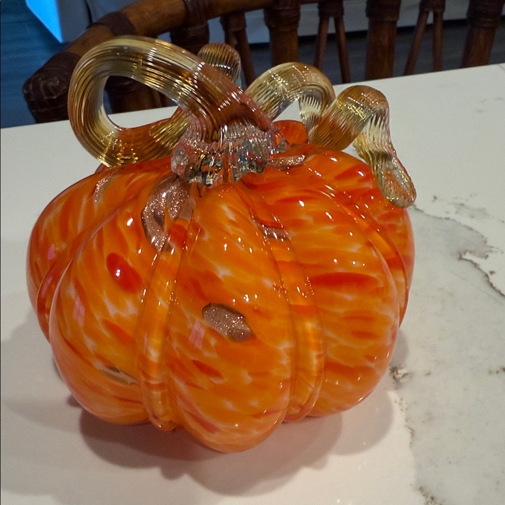 Vibrant Orange Glass Pumpkin Sculpture - Picture 3 of 6